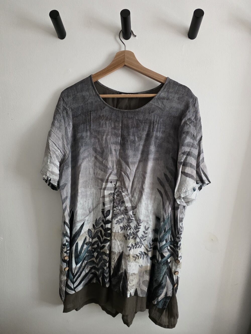 Picadilly Tropical Shirt/greens And Grays/short Sleeves Tunic Top